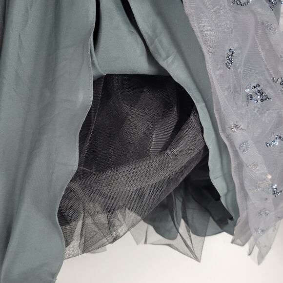 Basix Charcoal Feather Trim Sequin Sleeveless A Line Gown 6 - Picture 15 of 16